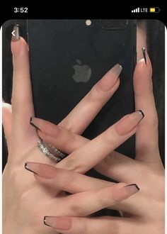 White Nail, Black Nail Tips, Nailart Ideas, Nude Nail Designs, Long Nail Designs, Transparent Nails, Black Nail Designs