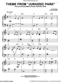 the music score for theme from'jurasic park'with notes and chords