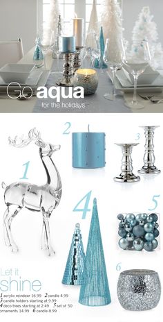 christmas decorations and candles are featured in this ad for the aqua holiday decor line, which includes