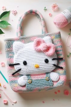 Cozy Hello Kitty Crochet Shopper Tote Corak Krusye, Hello Kitty Crochet, Hello Kitty Purse, Gorgeous Crochet, Bags Pattern, Cozy Crochet Patterns, Hello Kitty Bag, Crochet Clutch, Crochet Girls