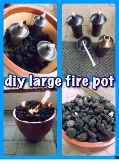 there are pictures of different types of fire pots