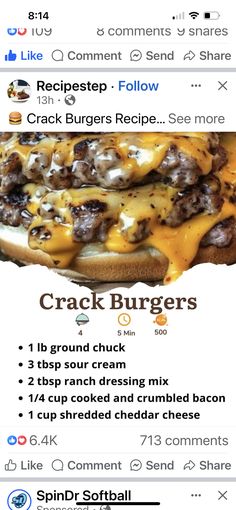 an image of a recipe for a cheeseburger that is on the facebook page