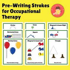 pre - writing strokes for occupnational therapy with pictures and words on them