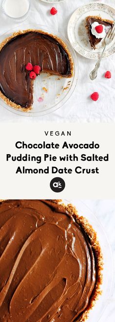 chocolate avocado pudding pie with salted almond crust