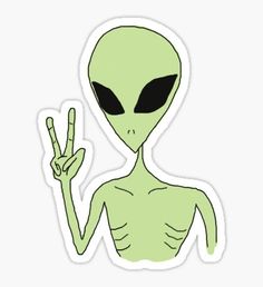 an alien is making the peace sign with his hand and holding it up in front of him