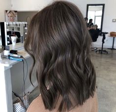 One Tone Hair Color Ash Brown, Medium Brown Hair One Color, Cool Toned Dark Brown Hair With Highlights, Brunette Mushroom Hair, Ash Brown Brunette Hair, Ash Brown Hair On Black Hair, Brown Hair With Lowlights Dark, Cool Neutral Brown Hair