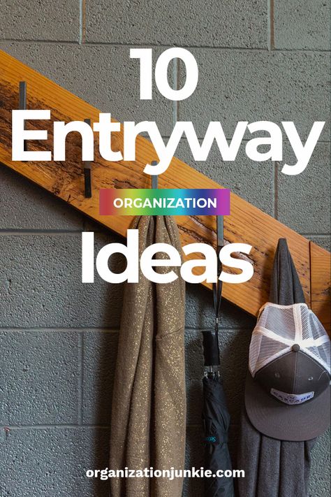 10 Entryway Organization Ideas • Organization Junkie Coat Organization Front Entry, Entry Way Organization Drop Zone, Drop Spot Entryway, Front Door Shoe Organization Entryway, Shoe Rack Ideas Entryway Front Door, Front Door Coat Rack Entryway, Entryway Organization Ideas, Entry Closet Organization, Diy Home Library