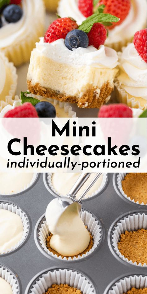 Mini Cheesecakes Easy, Individual Cheesecakes, Dessert Oreo, Mini Cheesecake Recipes, Boozy Desserts, Bite Size Desserts, Mini Cheesecakes, Easy Baking Recipes, Food Cakes