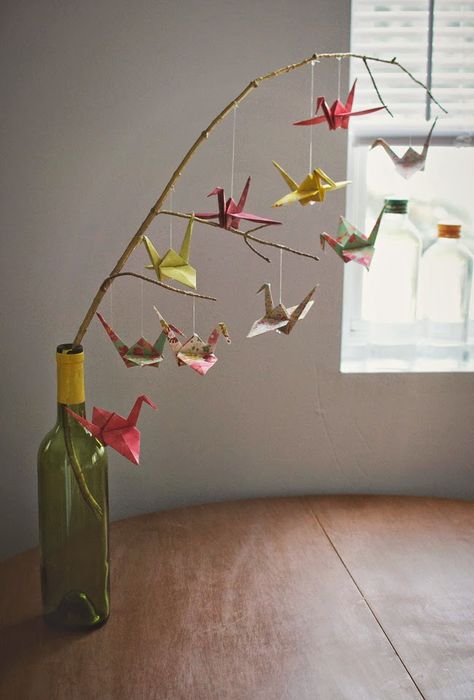 Origami mobile                                                                                                                                                                                 More                                                                                                                                                                                 More Diy Origami Home, Diy Origami Home Decor, Paper Crane Mobile, Origami Decor, Origami Home Decor, Crane Mobile, Origami Mobile, Kerajinan Diy, Tutorial Origami