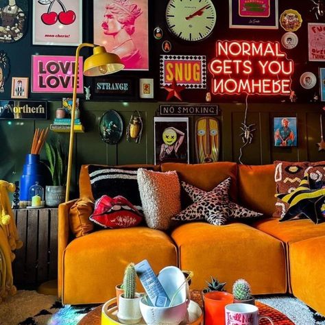 Urban Outfitters Wall Decor | Normal Gets You Nowhere Pink Red Neon Light Led Wall Indoor Room Dorm Decor | Color: Pink | Size: Various -  #Color #decor #Dorm #Indoor #LED #Light #neon #normal #Outfitters #pink #Red #Room #Size #Urban #Wall Pink Neon Sign Living Room, Podcast Wall Art, Maximalist Decor Moody, Unique Living Room Decor Ideas, Pink And Green Decor Living Room, Retro Room Decor 80s Neon, Neon Sign In Gallery Wall, Fun Colorful Room Ideas, Small Living Room Wall Art