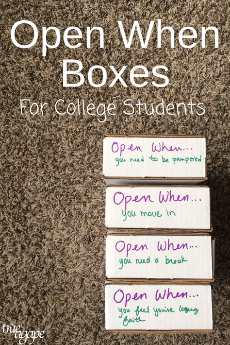 Open When Letter Ideas College, Open When Gift Ideas Care Packages, Open When Letters For Daughter College, Thinking Of You College Student, Homesick Box Ideas, Open When Envelope Ideas For College, Open When Graduation Gift, Open When Cards For College Student, College When You Envelopes