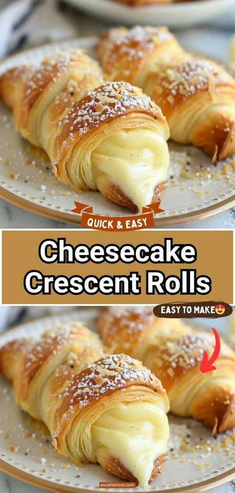 Indulge in a delicious and easy to make dessert with our Cheesecake Crescent Rolls recipe. Perfect for a weekend treat or a special occasion. #CheesecakeCrescentRolls #Dessert #EasyBaking Grands Crescent Recipes, Cream Cheese Crescent Roll Dessert Danishes, Crescent Roll With Cream Cheese, Crescent Roll Dessert Ideas, Cresent Roll Cheesecake Recipes Dessert, Recipes With Canned Crescent Rolls, Easy Sweet Crescent Roll Recipes, Easy Dessert With Crescent Rolls, Desert Crescent Roll Recipes