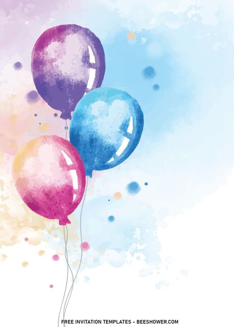 8+ Beautiful Watercolor Balloons Birthday Invitation Templates | Beeshower Birthday Watercolor Painting, Watercolour Balloons, Balloon Drawing, Baloon Art, Watercolor Balloons, Unique Birthday Invitations, Balloon Template, Balloon Invitation, Balloon Pictures