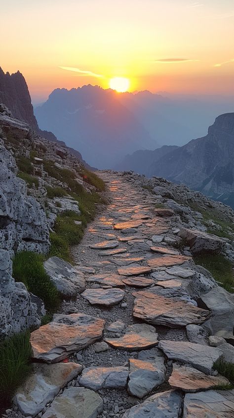 Mountain Sunset Path: A serene sunset view over the mountain range, with an ancient stone path inviting exploration. #sunset #mountains #path #nature #outdoors #aiart #aiphoto #stockcake ⬇️ Download and 📝 Prompt 👉 https://stockcake.com/i/mountain-sunset-path_332312_417211 Mountain Path, Jesus Cartoon, Sunset Mountains, Desert Mountains, Mountain Trail, Ancient Stone, Hay Day, Stone Path, Mountain Sunset