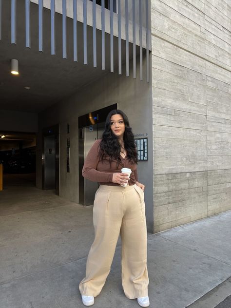 [AffiliateLink] 16 Great Fall 2023 Fashion Trends Plus Size Hacks You'll Be Surprised By #fall2023fashiontrendsplussize Khaki Pants Outfit Plus Size, Trouser Outfit Midsize, Beige Pants Outfit Plus Size, Mid Size Trousers Outfit, Trouser Outfit Plus Size, Curvy Pants Outfit, Neutral Aesthetic Outfits Plus Size, 2023 Outfits Plus Size, Beige Outfit Plus Size