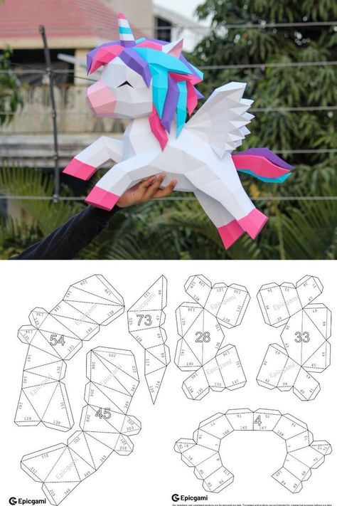 PAPERCRAFT Masks for Kids: Creative Costumes | PAPERCRAFT Wall Hangings: Artistic Accents Unicorn Meaning, Wallpaper Unicorn, Cake Unicorn, Toy Unicorn, 3d Templates, 3d Unicorn, Origami Decoration, Unicorn Drawing, 3d Paper Art