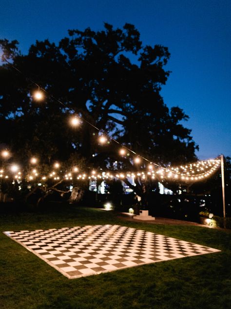 Wedding Dance Floor Ideas -Shake it Like You Mean It! Loving how they used string lights. Wedding Dance Floor Ideas, Dance Floor Ideas, Outdoor Dance Floors, Wedding Dance Floor, Outdoor Wedding Lighting, Dance Floor Lighting, Diy Outdoor Weddings, Backyard Reception, Dance Floor Wedding