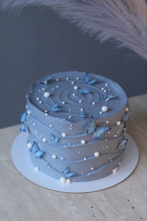 Light Blue Cake Ideas, Tårta Design, Birthday 27, Winter Cakes, Bday Stuff, Sommer Mad, 14th Birthday Cakes, Small Birthday Cakes, Vintage Birthday Cakes