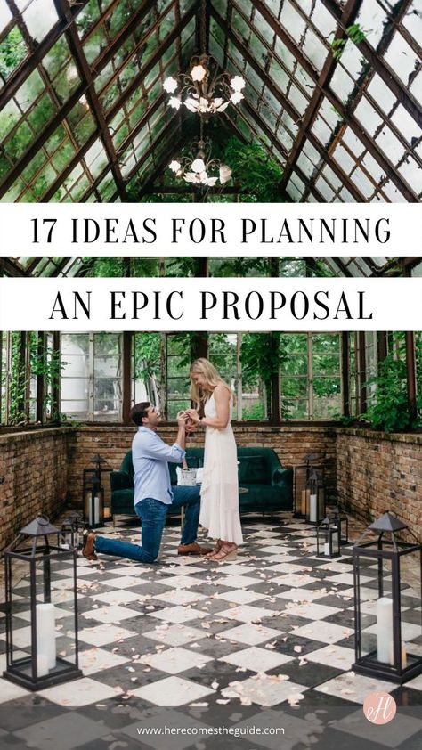 Planning the "perfect proposal" feels like a lot of pressure. So we're here to tell you to stop focusing on perfection and start focusing on personalization! From finding an unforgettable location to incorporating your passions and hobbies, we've got 17 ideas for planning an epic proposal. Image credit: Courtney Cope Media | Sekrit Theater Dinner Proposal Engagement, How To Plan An Engagement, Simple Elegant Proposal Ideas, Amazing Proposal Ideas, Where To Propose Ideas, Luxury Marriage Proposal, Gothic Proposal Ideas, Planning A Proposal, Epic Proposal Ideas