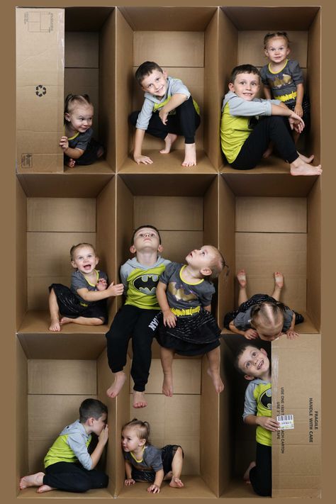 Cardboard Box Tutorial  - learn how to make these fun collages with just a simple brown box Calendar Ideas Photoshoot, Box Collage Photography, Baby In A Box Photography, Cardboard Box Photoshoot Diy, Cardboard Box Photoshoot, Inside The Box Photography, In The Box Photos, Cardboard Tutorial, In The Box Photography