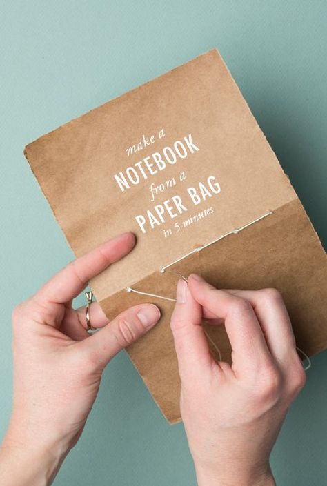 Awesome up-cycle project. Could teach students about recycling/protecting the… Make A Notebook, Buku Diy, Paper Bag Books, Buch Design, Book Binding Diy, Diy Papier, Handmade Notebook, Brown Paper Bag, A Notebook