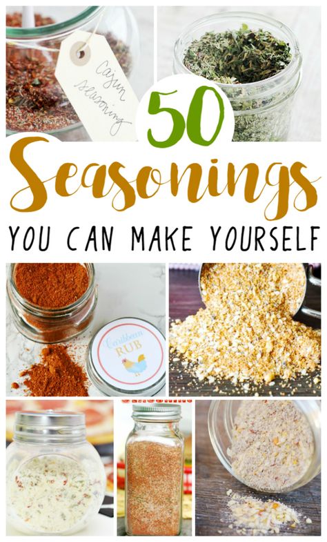 50 Homemade Seasonings and Spice Rubs - great for grilling, breads and so many more of your favorite recipes! via @Mom4Real Spice Rubs, Homemade Dry Mixes, Plat Vegan, Spice Blends Recipes, Homemade Spice Mix, Spice Mix Recipes, Homemade Spice Blends, Seasoning And Spice, Diy Spices