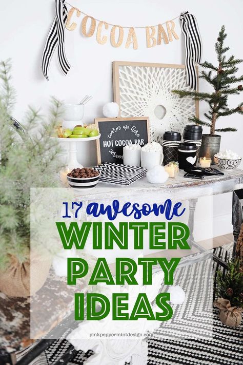 Corporate Party Food Ideas, Winter 40th Birthday Party Ideas, Winter Party Ideas For Adults, Ski Party Decorations, Ski Party Ideas, Winter Bday Party Ideas, Winter Event Ideas, Apres Ski Party Decoration, Winter Party Foods