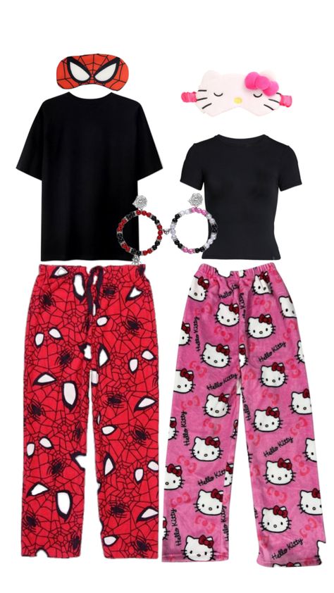 Pink, Hello Kitty, Black, Spiderman, Pajamas, Kitty