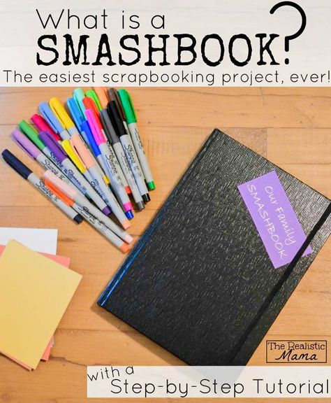 What is a Smash Book? With a Step-by-step tutorial so you can start today. (Love how simple this is!!) Perfect for a baby book, travel journal, or a family project that you make as you go. Smash Book, Diy Buch, Smash Journal, Diy Sharpie, Simple Scrapbook, Family Project, Unique Crafts, Start Today, Bullet Journaling