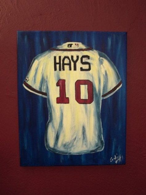 Baseball Painting, Baseball Canvas, Sports Painting, Wine And Canvas, Sport Canvas, Baseball Art, Painting Canvases, Personalized Jersey, Canvas Painting Diy