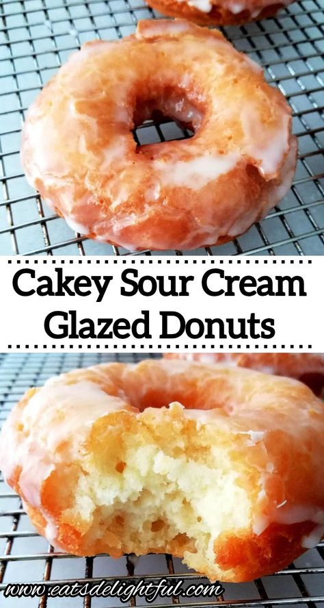 Essen, Sour Cream Glazed Doughnut, Sour Cream Doughnut Recipe, Baked Sour Cream Donut Recipe, Sour Cream Donuts Recipe, Glazed Donuts Recipe, Recipes With Sour Cream, Cream Donut Recipe, Donut Maker Recipes