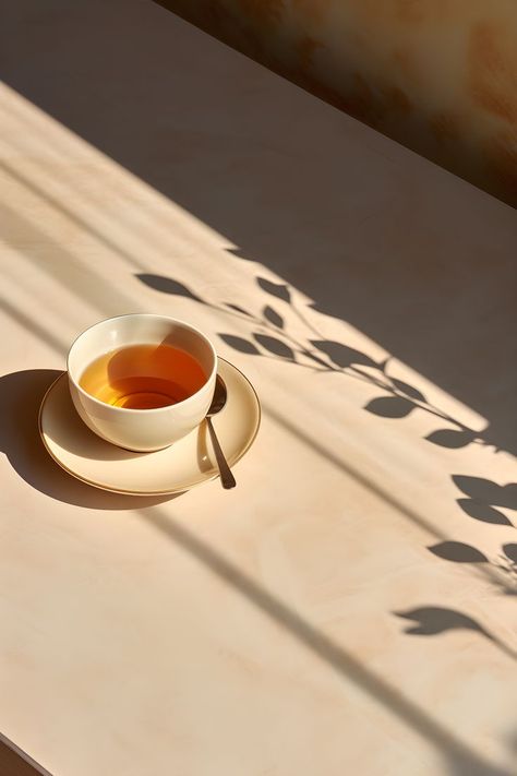 A cup of tea on a table, bathed in warm sunlight, hinting at tranquility. Loose Tea Aesthetic, Tea Cups Aesthetic, Cup Of Tea Aesthetic, Tea Time Aesthetic, Conscious Aesthetic, 2024 Photoshoot, Tea Sampler Gift, Tea Aesthetic, Conscious Lifestyle