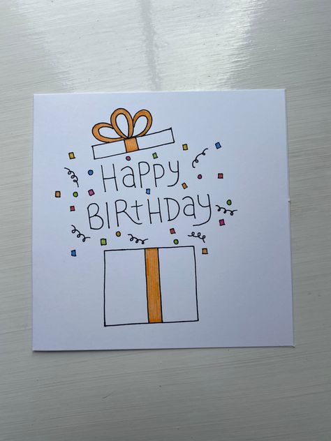 Happy Birthday Card! Fast Birthday Cards, Easy Birthday Cards Drawing, Birthday Drawings Cute, Easy Card Drawings, Drawing Ideas Easy Birthday, Handmade Card Birthday, Ideas For Bday Gifts, Paint Card Crafts, Happy Birthday Handmade Cards Ideas