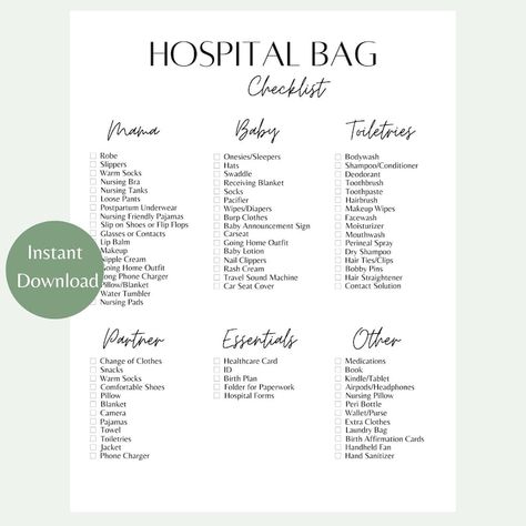 Hospital Bag Checklist Hospital Bag Checklist Printable Hospital Bag Checklist Template Birth Packing List Labor Bag Checklist - Etsy Packing List For Hospital Births, Hospital Bag Must Haves Packing Lists, What Should I Pack In My Hospital Bag, Birthing Hospital Bag Packing Lists, Labor Packing List Hospital Bag, Toiletries For Hospital Bag, What To Pack In Baby Hospital Bag, Realistic Hospital Bag Checklist, Birth Bag Checklist