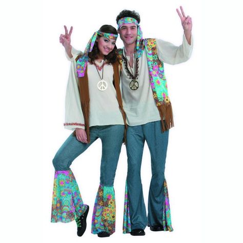 hippie for halloween?? lol Couture, Spirit Outfits, Cute Hippie Outfits, Decades Costumes, 90s Theme Party Outfit, Hippie Couple, Homecoming Spirit Week, Spirit Week Outfits, Homecoming Spirit