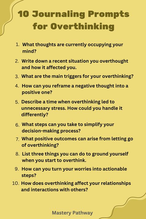 10 Journaling Prompts for Overthinking Journaling Prompts For Self Reflection, Problem Solving Journal Prompts, Questions For Overthinking, Writing Prompts For Overthinking, Stop Overthinking Journal Page, Journal Prompts For Triggers, Journaling Overthinking, Coping Mechanism For Overthinking, Journal Prompts For Overthinking