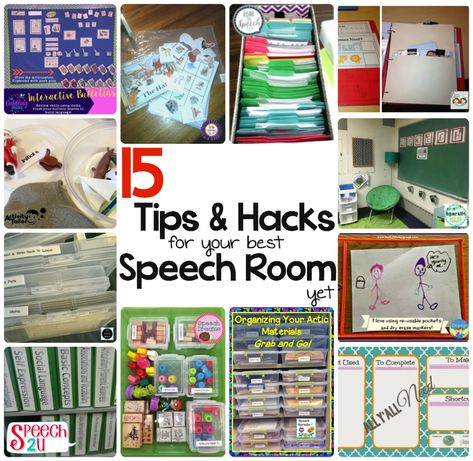 15 Ideas for Organizing Speech Materials: Round Up Post - Speech 2U Speech Classroom Decor, Speech Therapy Organization, Speech Therapy Activities Elementary, High School Speech Therapy, Slp Organization, Speech Therapy Tools, Ideas For Organizing, School Speech Therapy, Speech Path