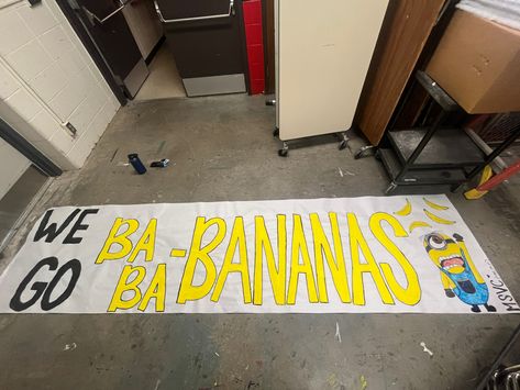 Football minion theme poster for game days Minions, Minions Football Game Theme, Minion Football Theme, Western Theme Football Game Poster, Freshman Poster Ideas High Schools, Construction Football Game Theme Signs, Jungle Football Game Theme, School Spirit Signs Football, Highschool Football Game Themes