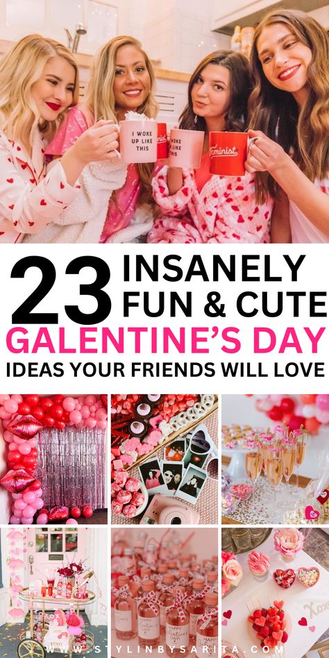 galentines day ideas Girls Night Craft Ideas Valentines, Galentines Office Party, Galentine Party Ideas For Teens, Galentine Ideas For Teens, Small Galentines Party Ideas Girls Night, Galentine Party Outfit Ideas, Galentines Gifts Ideas Girls Night, Galentines Day Girls Night, Crafts For Galentines Party