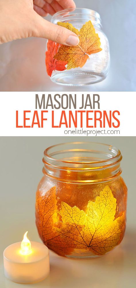 Easy Mason Jar Crafts Diy, Fall Mason Jar Crafts, Easy Mason Jar Crafts, Leaf Lantern, Herbst Bucket List, Fall Decor Diy Crafts, Fall Mason Jars, Fall Arts And Crafts, Fall Mantle