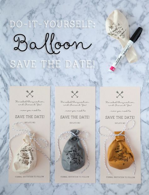 Easy Diy Wedding Invitations, Diy Save The Dates, Balloon Invitation, Diy Sharpie, Homemade Wedding, 카드 디자인, Cheap Wedding Invitations, Balloon Diy, Date Cards