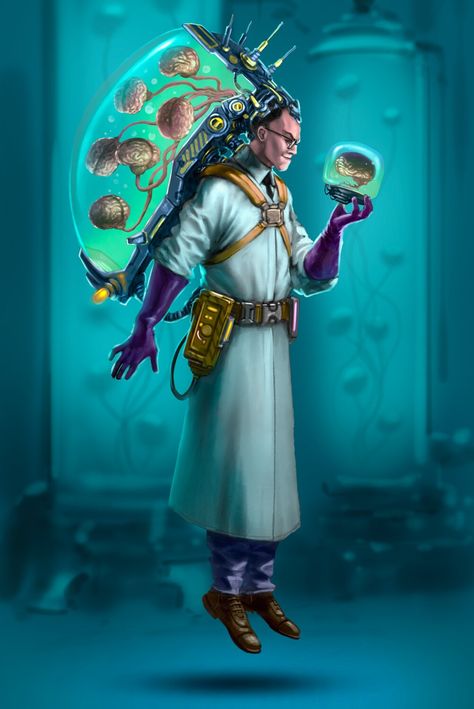 Mad Scientist Fantasy Art, Fantasy Mad Scientist, Dnd Mad Scientist Art, Mad Scientist Character Art, Failed Experiment Character Design, Horror Scientist, Fantasy Scientist Art, Evil Scientist Art, Character Design Scientist