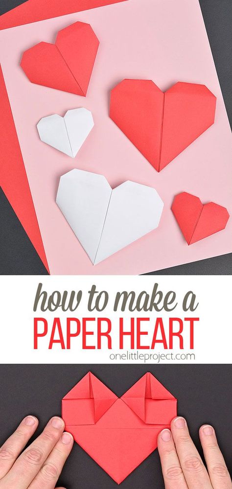 It's SO EASY to make a paper heart, and you can fold one in less than 5 minutes! All you need to make an origami heart is 1 piece of printer paper - it's such a fun low-mess craft for kids, teens, and adults! Give your loved ones an extra special gift for Valentine's Day, Mother's Day, Father's Day or any day! Valentines Origami, Valentine's Day Paper Crafts, Paper Folding Crafts, Folding Origami, Paper Origami, Origami Heart, Creative Valentines, Unique Valentines, Heart Crafts