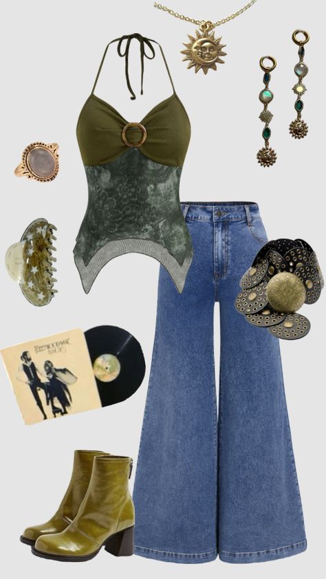 Boho hippie 70s inspired outfit #outfitinspo #vintage #whimsigoth #hippie #boho 70s Hippie Aesthetic Outfit, 70’s Fashion Hippie, Hippy Outfits Aesthetic, 70 Style Outfits, Hippie Outfit Aesthetic, 70s Outfits Aesthetic, 70s Fashion Women, Outfit Ideaa, 70s Inspired Outfits