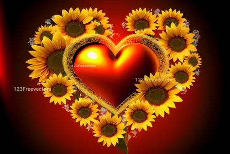 Sunflower Flowers Valentines Heart Love Background Flowers Valentines, Love Background, Valentines Day Heart, Art Symmetry, Love Backgrounds, Heart Background, Valentines Flowers, Floral Backdrop, Valentines Day Hearts