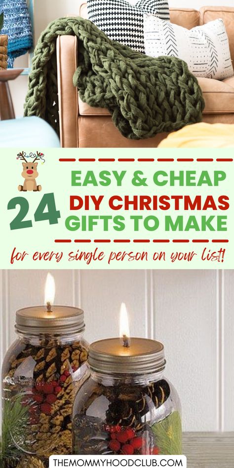 Are you looking for fun and easy DIY Christmas gifts for people on your list this year? Whether it's friends, family or co-workers, this list has DIY gift ideas they'll actually want! Cheap and creative pr on a budget. Unique crafts you'll have fun making for kids, for mom, for grandparents- whoever! Find an idea for the people on your Christmas list. #christmas #christmasgifts #diy #diygifts Family Christmas Present Ideas Diy, Christmas Gift Ideas Inexpensive, Christmas Ideas For Grandparents Diy, Homemade Christmas Gift Ideas For Women, Christmas Present Ideas For Grandparents, Diy Christmas Small Gifts, Cheap Christmas Diy Gifts, Easy Christmas Crafts For Adults Simple Diy Gifts, Diy Practical Gifts