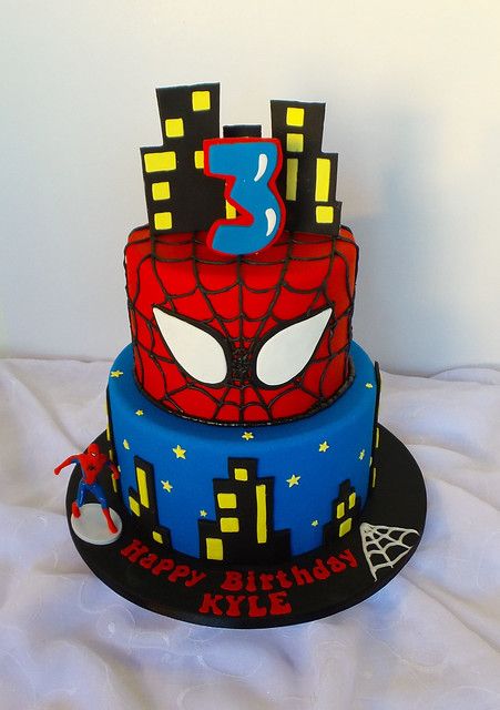 Two tier Spiderman themed birthday cake | Design was send in… | Flickr Butterscotch Filling, Γενέθλια Mickey Mouse, Spiderman Birthday Cake, Marvel Birthday Party, Tiered Cakes Birthday, Superhero Birthday Cake, 4th Birthday Cakes, Spiderman Birthday Party, 3rd Birthday Cakes