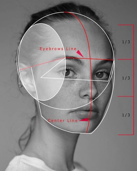 125186064638263952-IdeaPin-page-1-image Woman's face with facial proportions grid for art or makeup tutorial. | Sky Rye Design How To Portrait Drawing, Drawing Head Reference, Face Structure Reference, Head Study Drawing, Perspective Face, Drawings To Copy, Sketching Process, Heads Drawing, Planes Of The Face