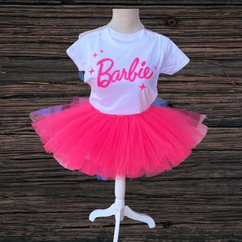 Barbie Birthday Tutu Outfit Comes With Tutu And Shirt! Pink Tutu Outfit, Barbie Decorations, Doll Tutu, Kid Birthday Outfits, Barbie Theme Party, Hot Pink Fashion, Barbie Birthday Party, Birthday Tutu Outfit, Barbie Theme