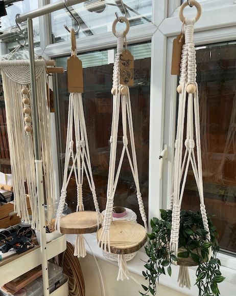 macramebyewa - Etsy UK Macrame Hanging Shelf Diy, Macrame Plant Hanger Shelf, Wood Laser Engraving Machine, Macrame Pot Hanger, Macrame Storage, Macrame Items, Displaying Plants, Macrame Products, Macrame Hanging Shelf